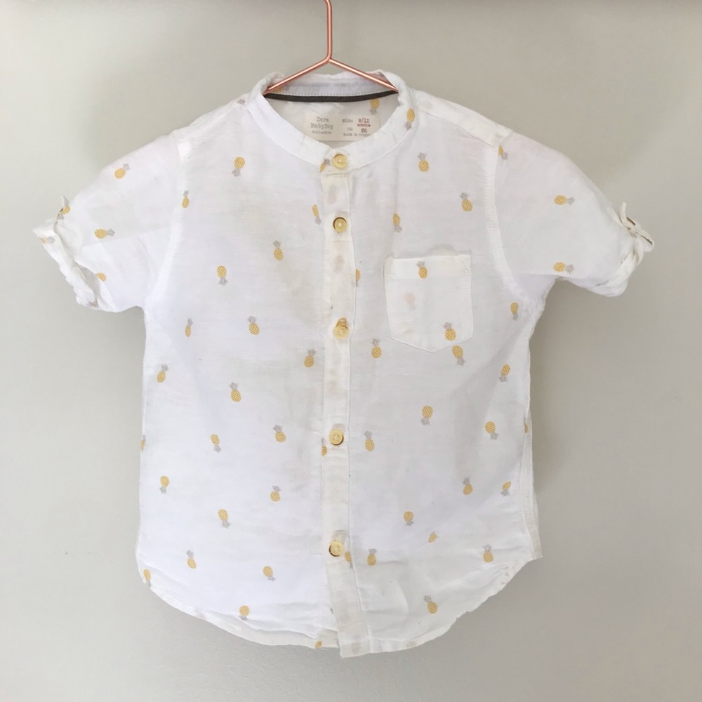 Zara baby boys pineapple print button up linen shirt